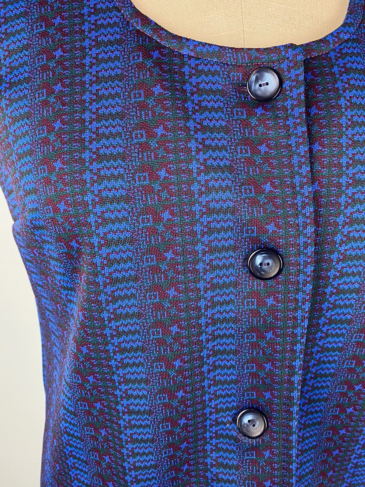 Vintage Vest Shirt LARGE double knit polyester navy blue 60s 70s modest cottage