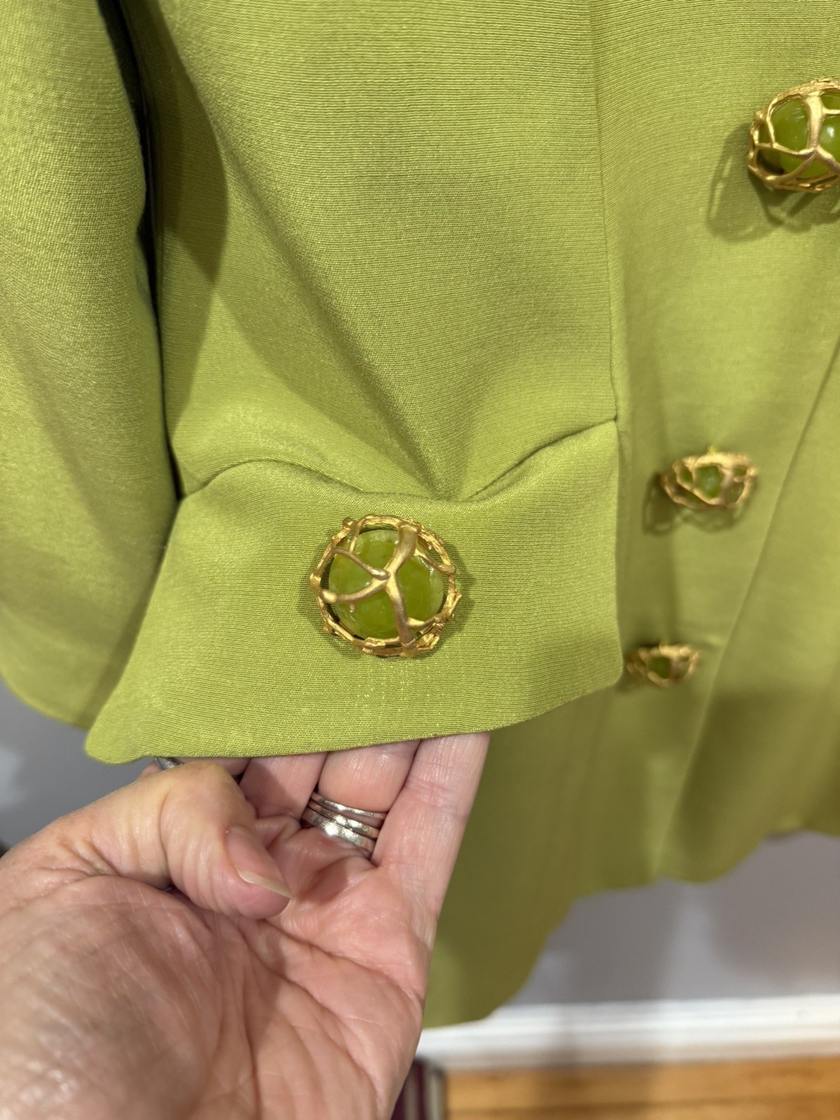 Vintage Kathryn Dianos Lined Single Breasted Jacket Size 6 Lime With Gold Button