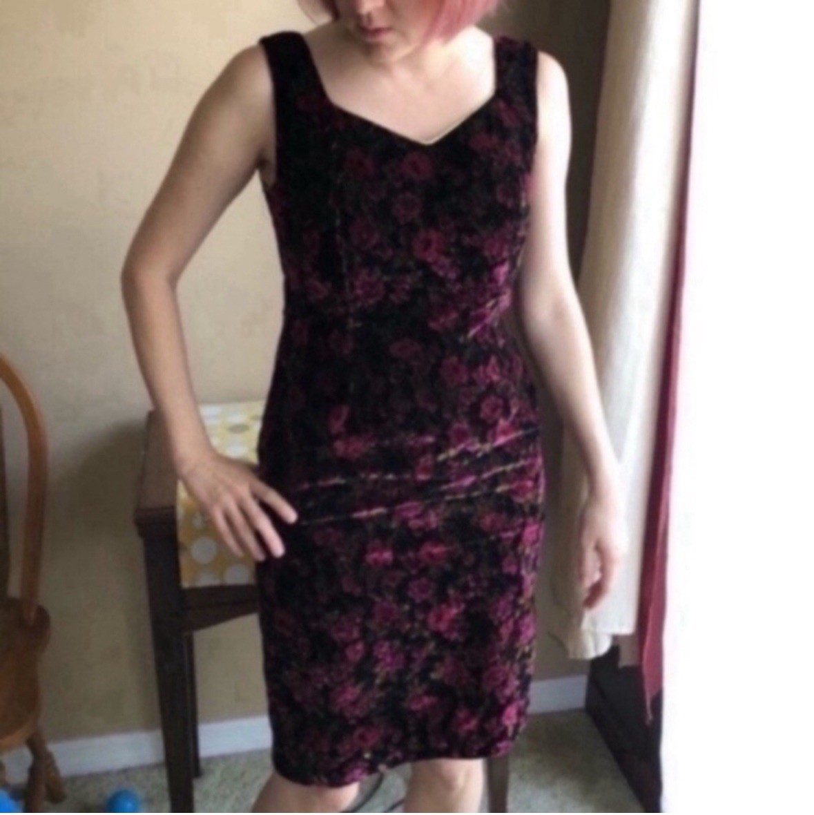 Vintage Lisa Michaels Petite glitter and velvet dark floral dress size 10