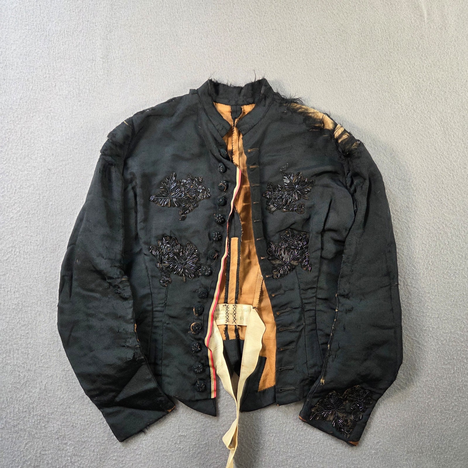 Vintage Antique Jacket Womens Black Silk Bodice Floral Beaded Victorian 1900s