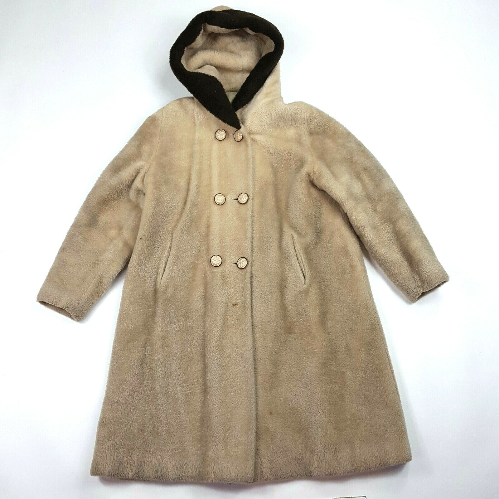 Vintage 60s Hooded Sherpa Coat Women’s Medium USA Made Button Jacket Coat