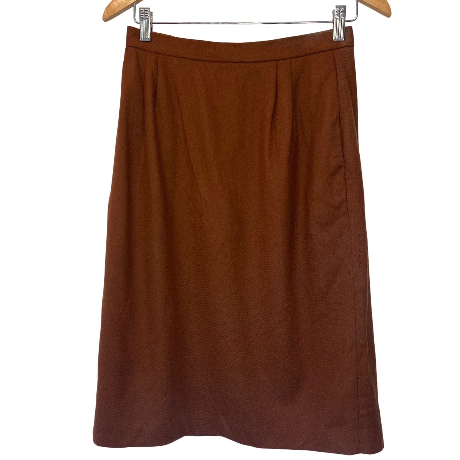 Vintage Thalhimers Brown Wool ? Pencil Skirt Made in USA 12 Academia Modest FLAW