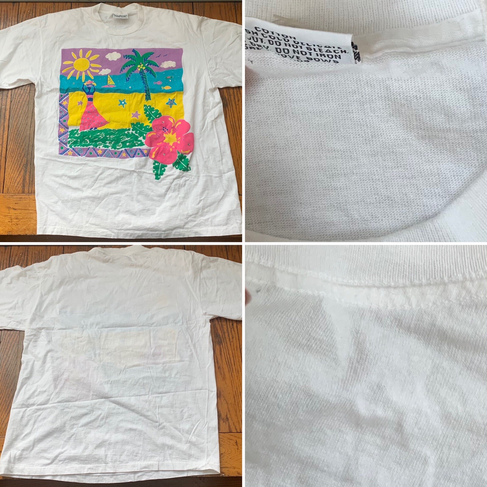 Vintage Palm Springs Yacht Club T Shirt Colorful Tropical Graphic Tee One Size