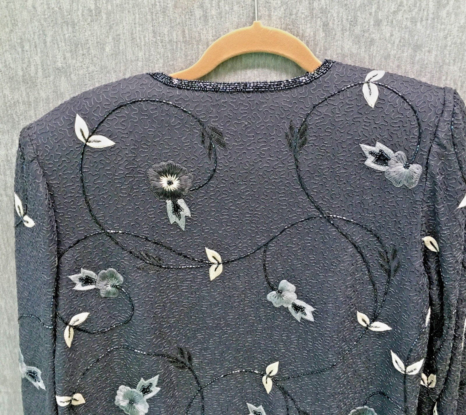 Adrianna Papell Evening Womens 12 Grey Beaded Sequin 100%Silk Long Sleeve Jacket
