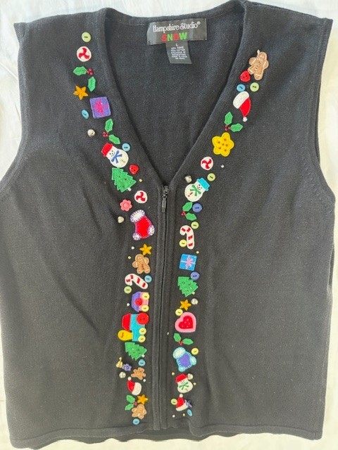 Hampshire Studio Snow Christmas Zip Cardigan Sweater Vest Vintage Women’s Size L