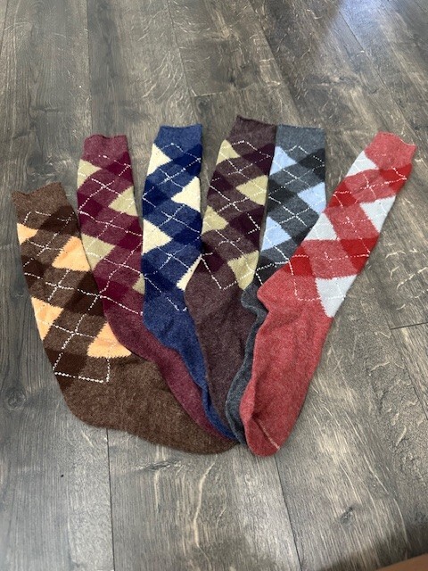 VTG 80s Argyle Sample Set NOS Mis Matched 6 pcs Red Brown Grey Blue Socks