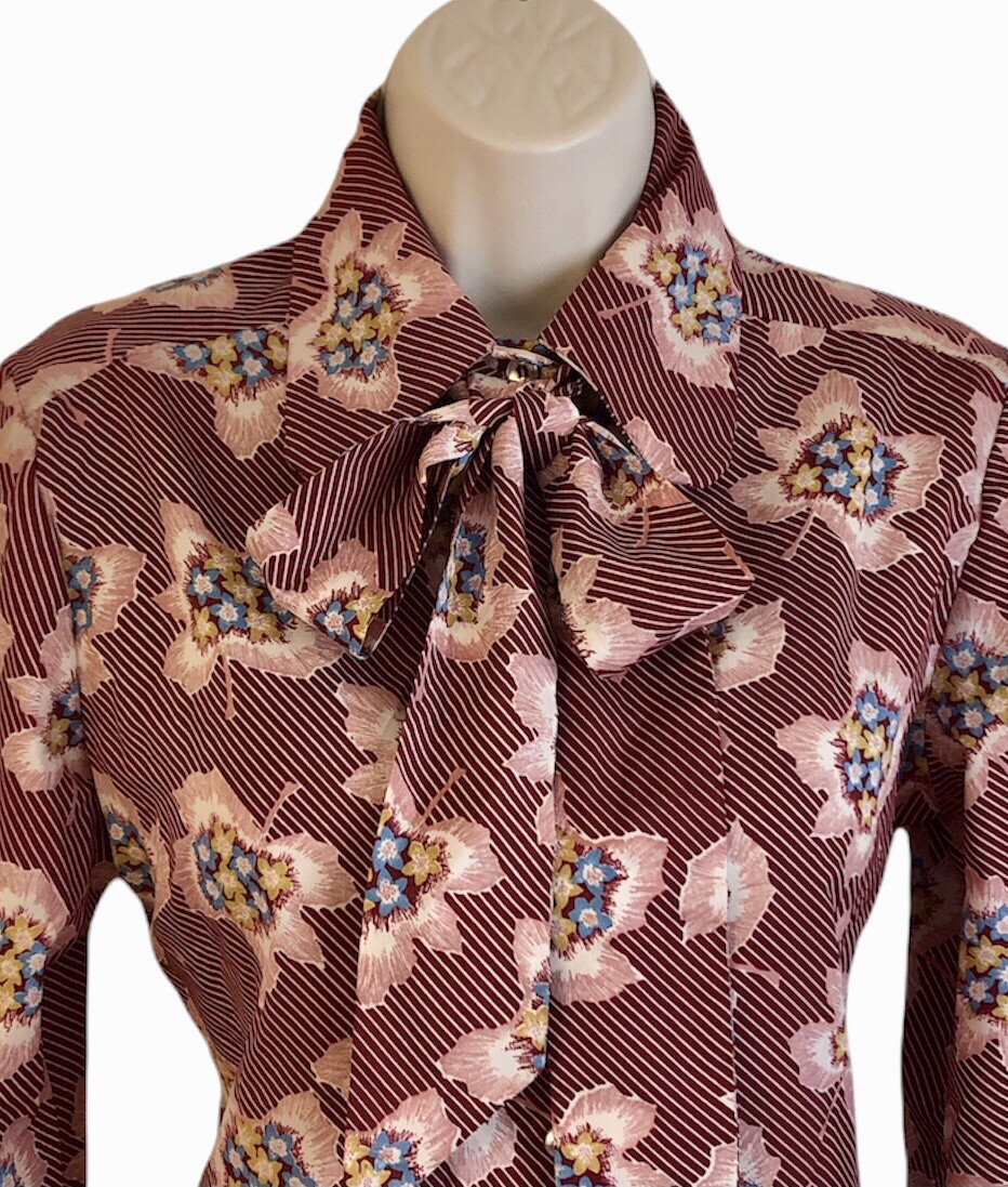 Vintage 1980s Late Edition Catalina Womens Blouse Pussy Bow Tie Neck Size 12 M