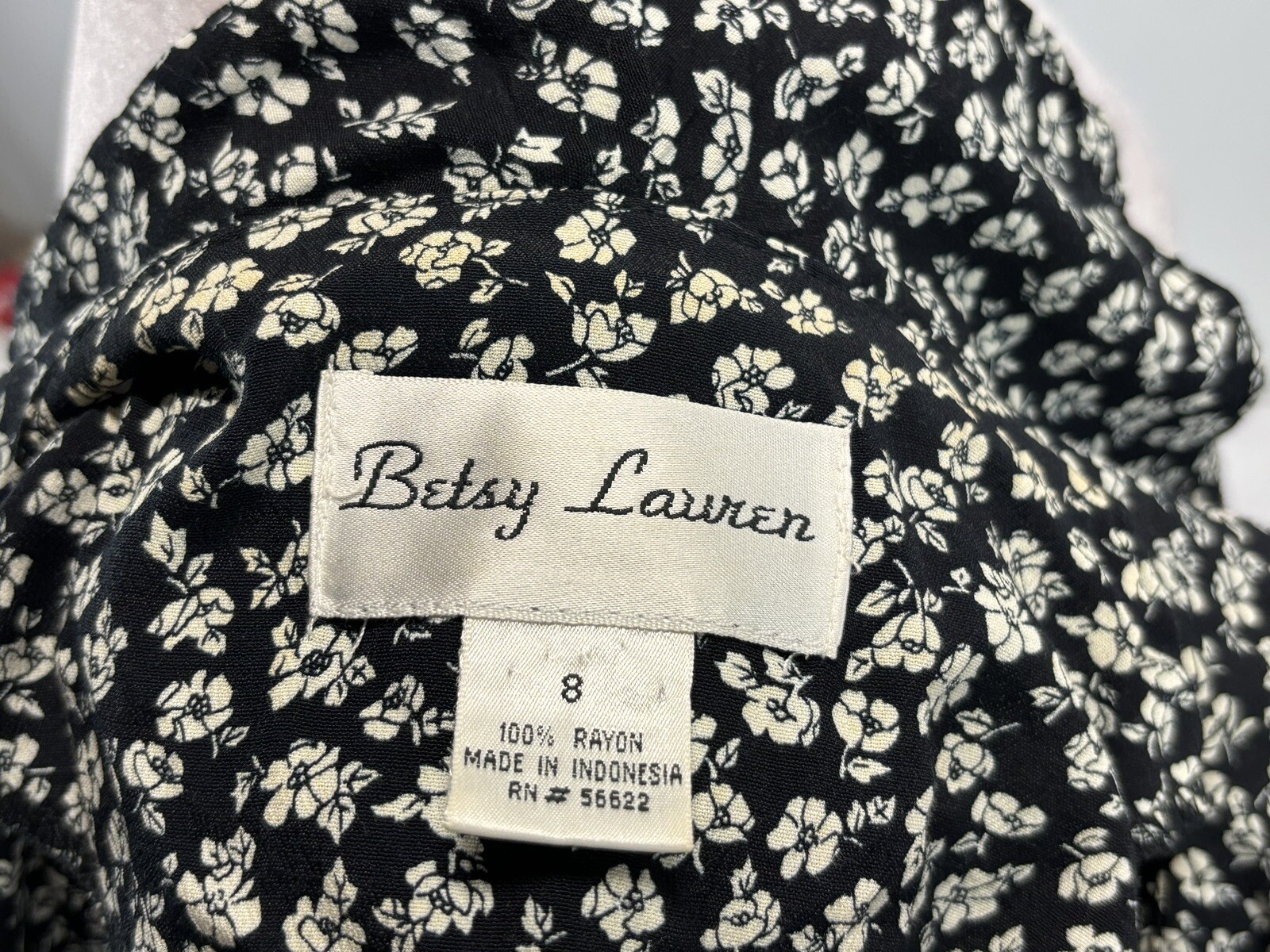 Vtg Betsy Lauren Ditsy Floral Midi Dress Sz 8 Black White Grunge Ruffle 90s