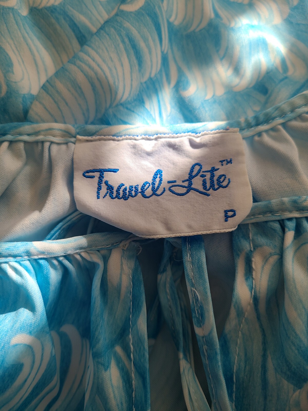 Vtg Blue Swirl Travel-Lite by Boutique Front Zip Tie Robe Housecoat Sz S Kaftan
