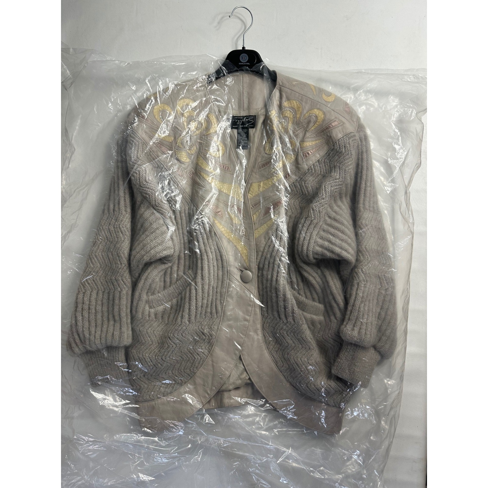 Suzelle Sz Sm Vintage 80s Mohair Wool Snake Leather Cardigan Jacket Gray Sweater
