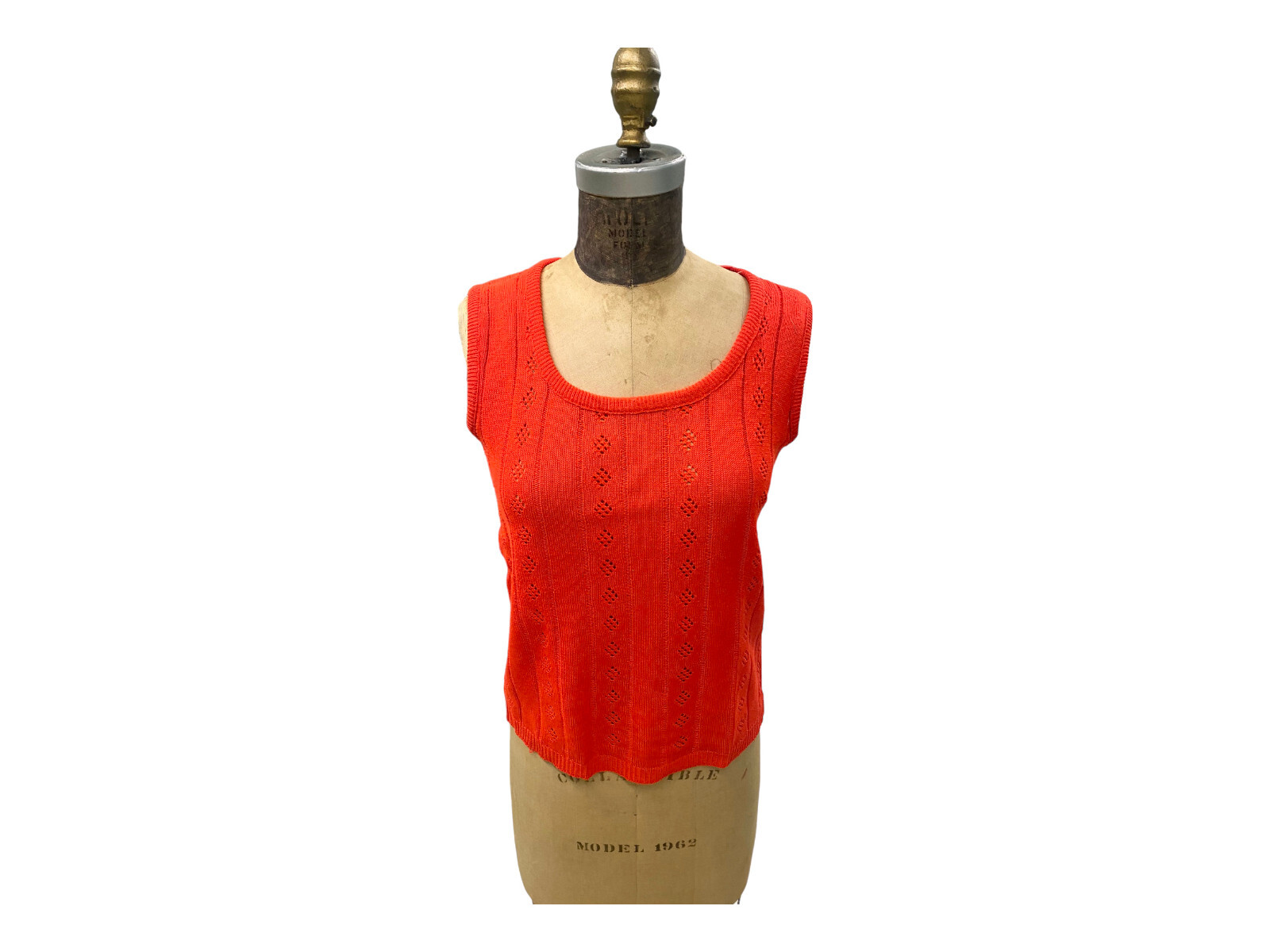 VTG 70s Sydney Gould Red Wool Diamond Cut Out Pattern Sleeveless Sweater Top Med
