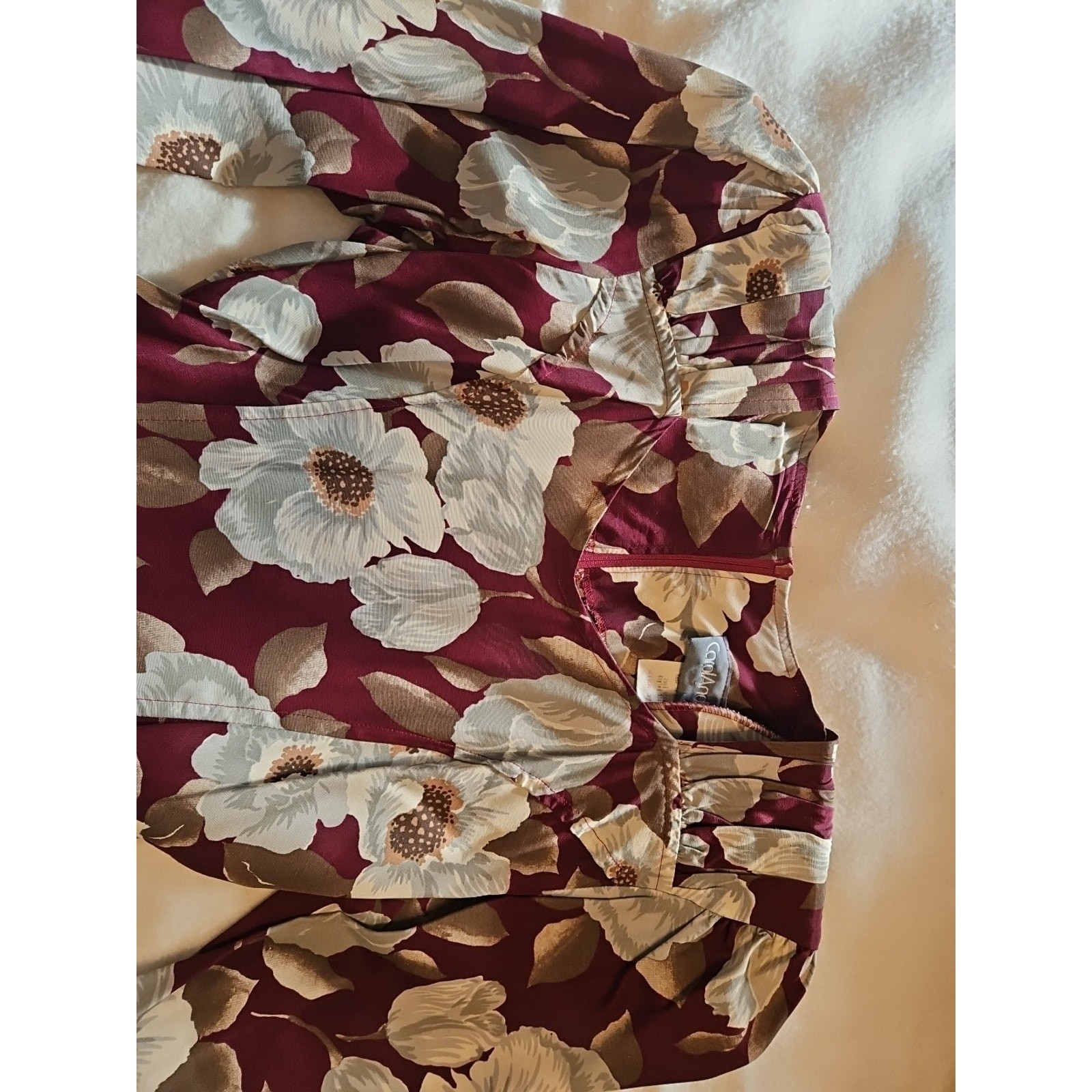 VTG Carol Anderson Dress Women’s Sz 3/4 Red Floral A Line w/Shldr Pads & Pockets