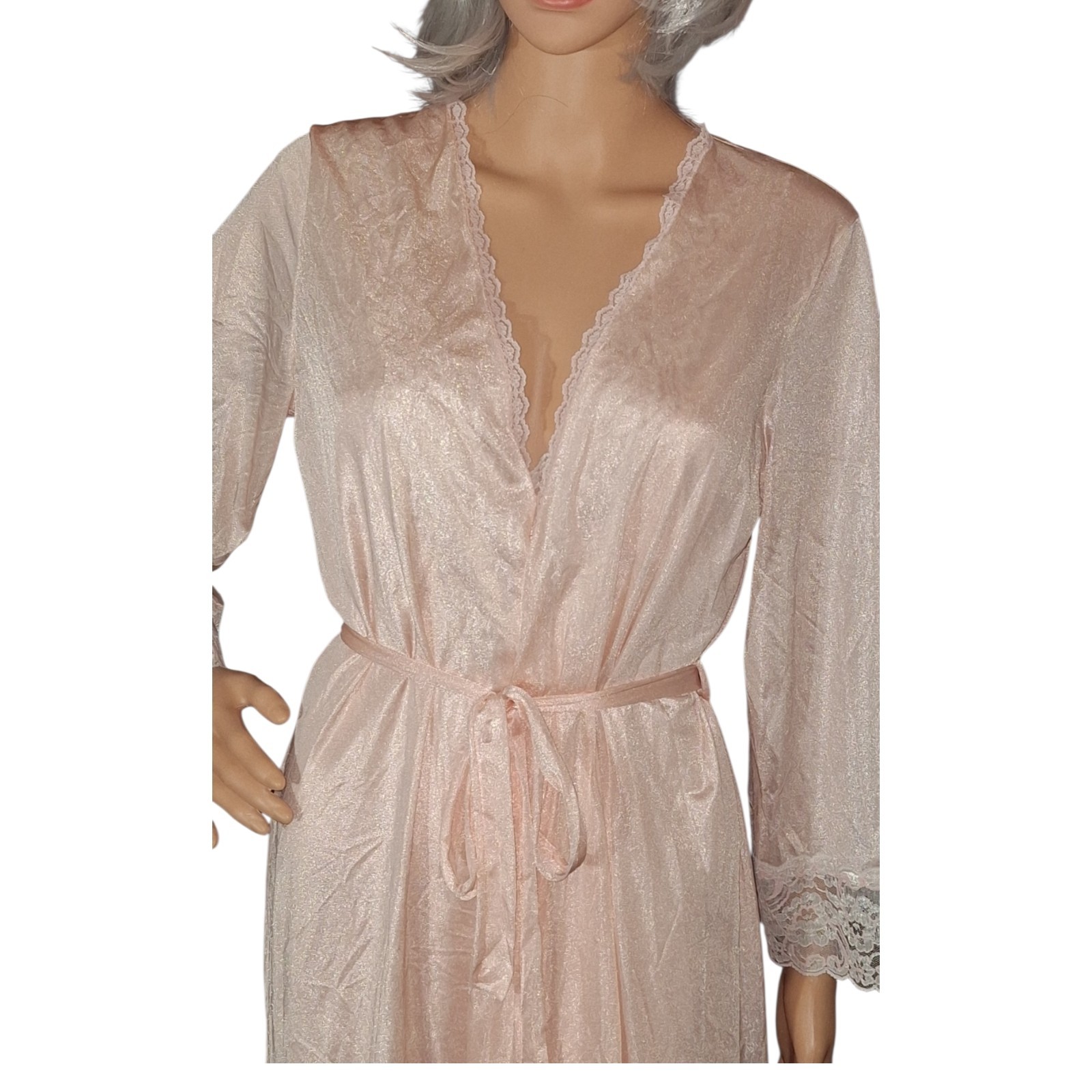 Vtg Jill Andrea of New York Pink Sheer Lace Peignoir Set Coquette Cottagecore
