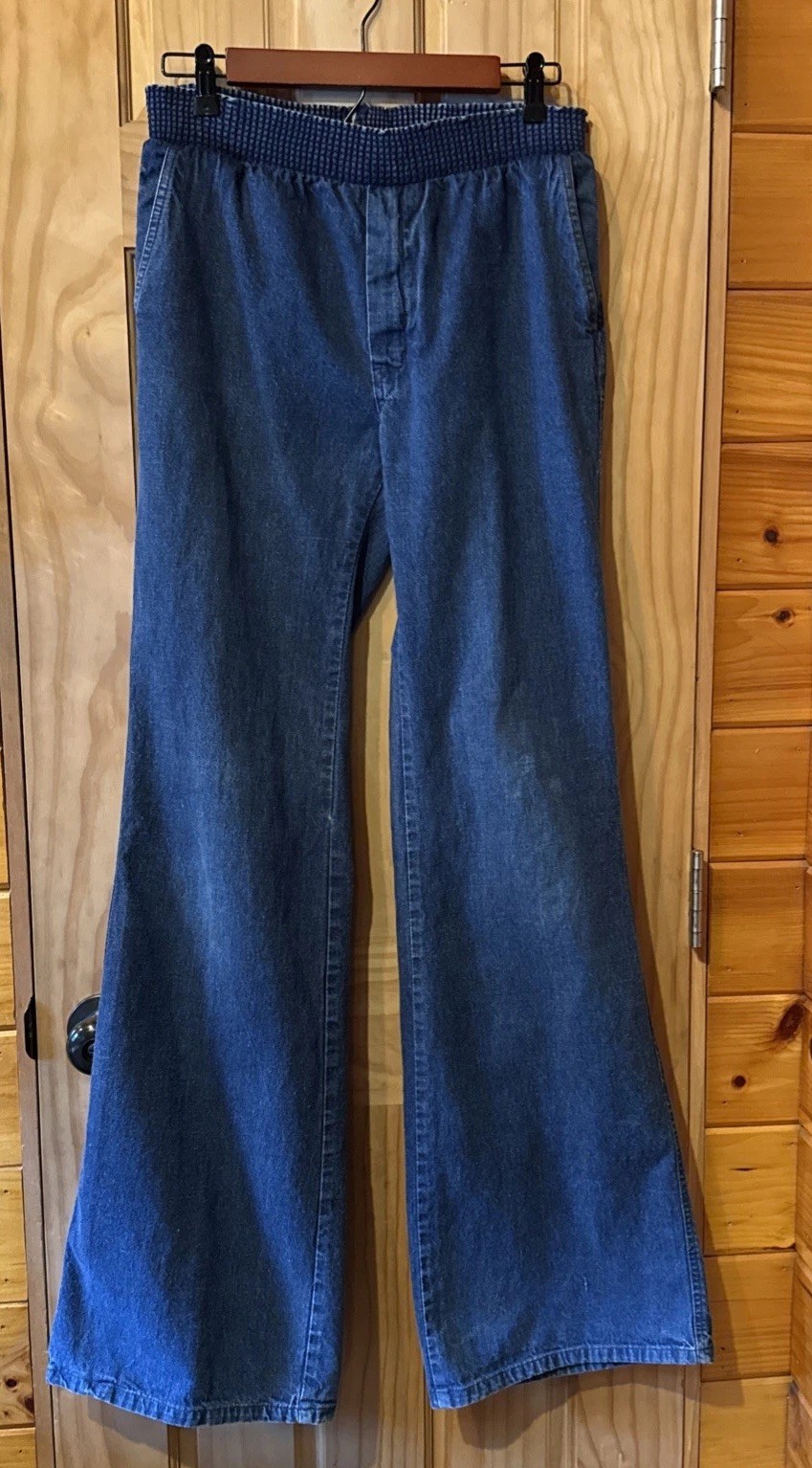Vtg 70s MALE Flare Leg 12” Wide Bell Bottom Hip Hugger Denim Jeans Pants 29/34”