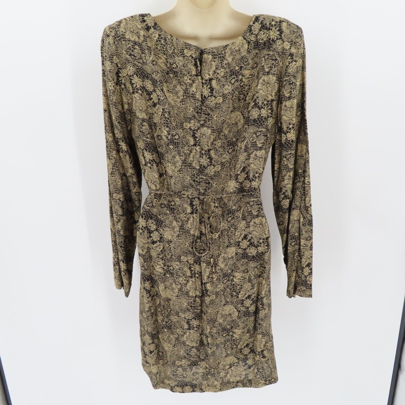 VTG Dawn Joy Womens 7/8 Floral Flower Lace Print Button Long Sleeve Dress Boho