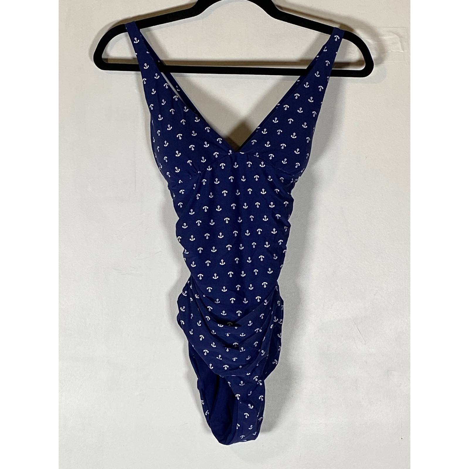 Nautical Anchor One Piece Swimsuit Ruched Blue Pin Up Retro Beach Small
