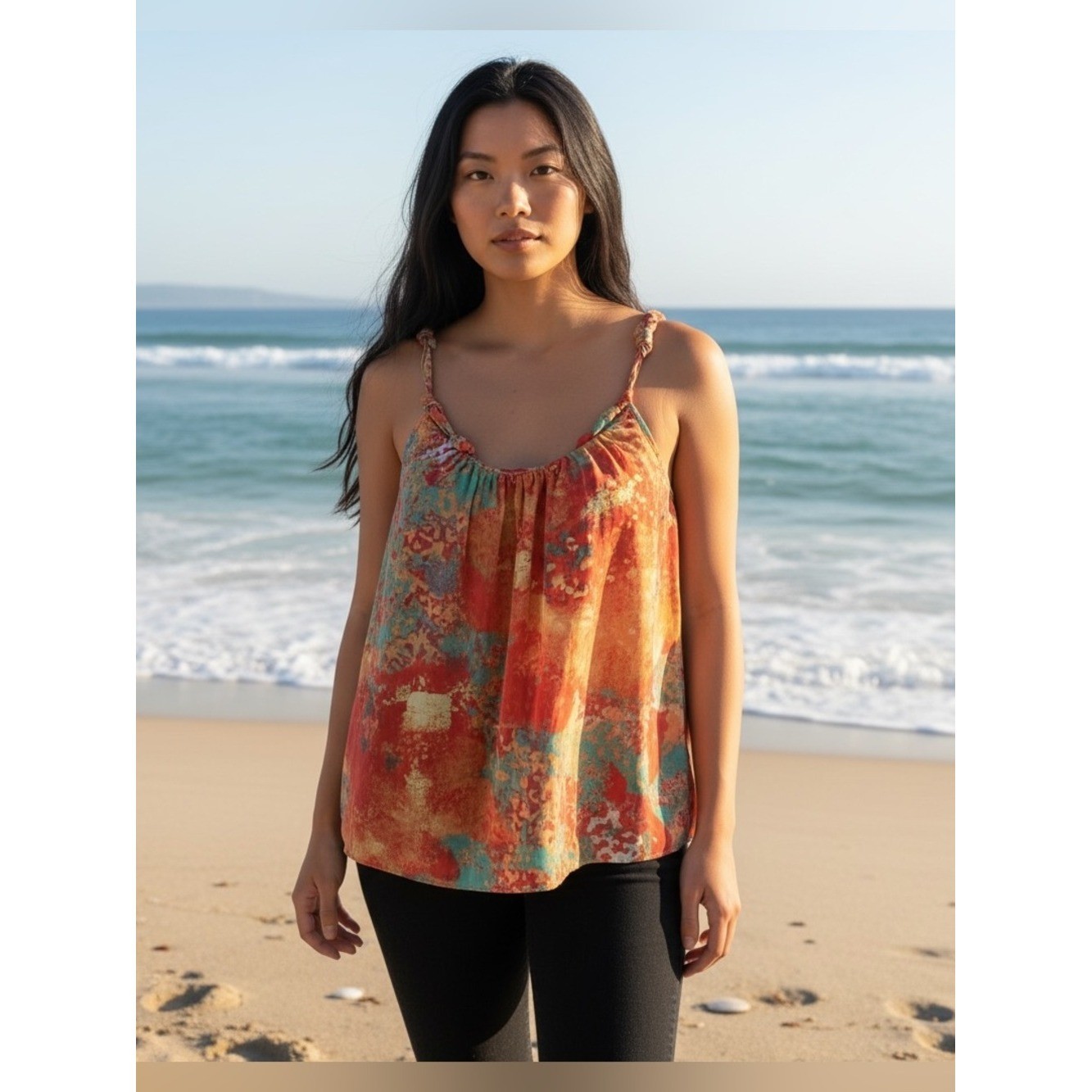 Rory Beca 100% Silk Boho Artistic Vintage 80’s Inspired Resortwear L Cami Top