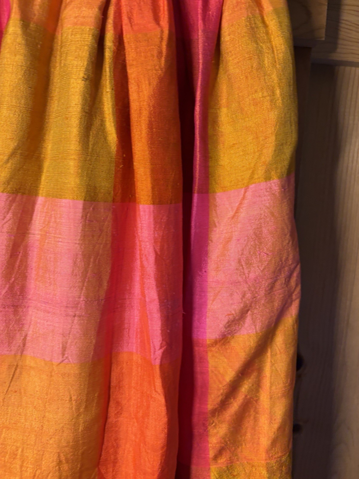 1970s vivid orange and pink plaid maxi skirt Waist 23” 3XS-2XS RETRO MAGIC