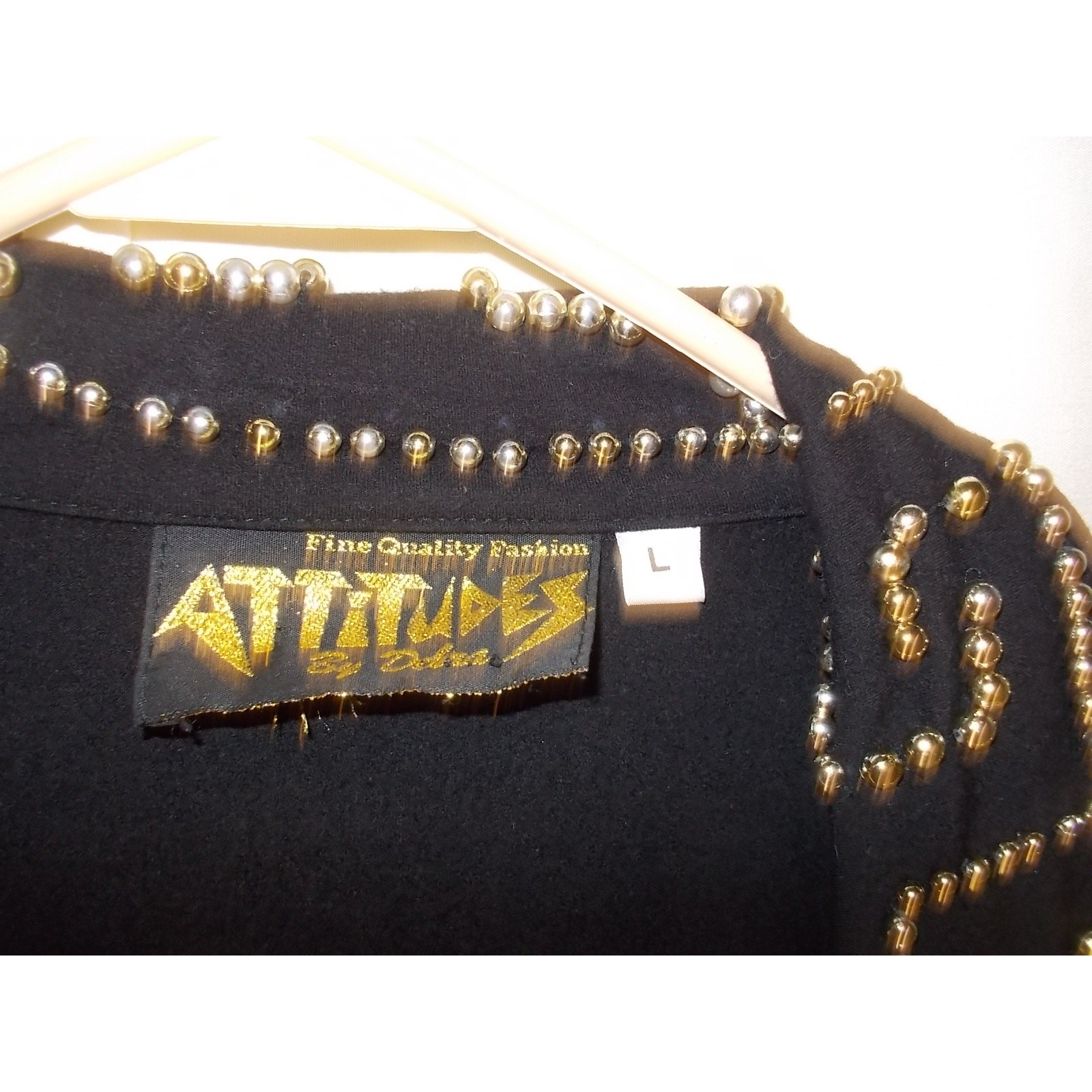 Attitudes by Debra Black Embellished Studded Beaded Open Front Jacket Large