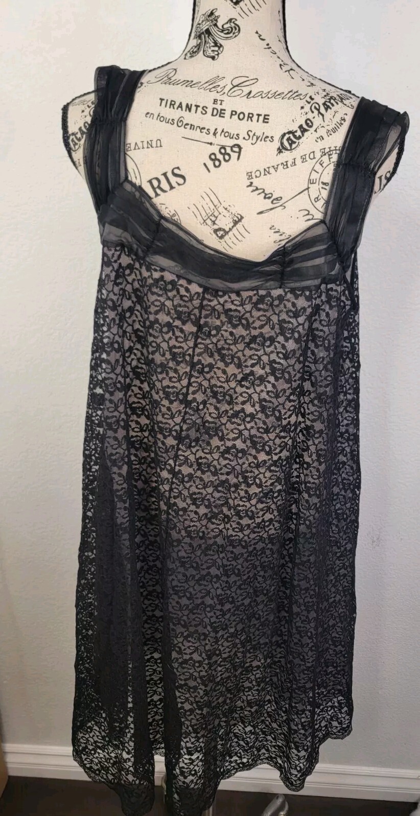 Gotham Gold Stripe Vintage Nightgown Medium Floral Lace Overlaid Whimsygoth