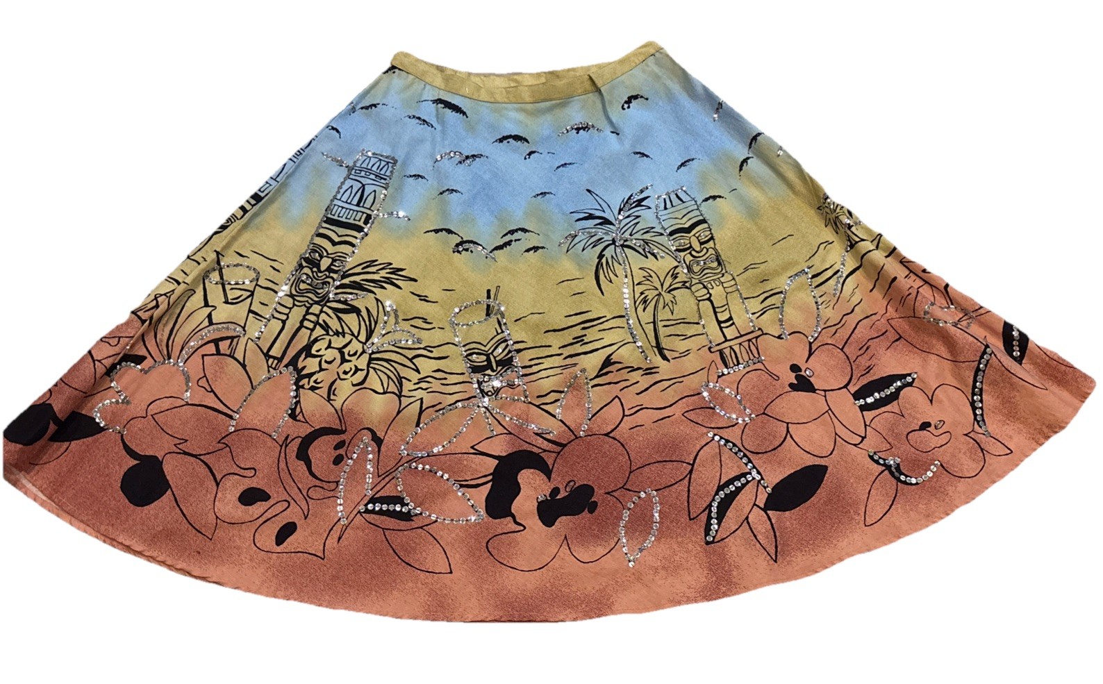 John PaulRichard Vintage Tiki’s Hawaiian Skirt Size small 100% Cotton Multicolor