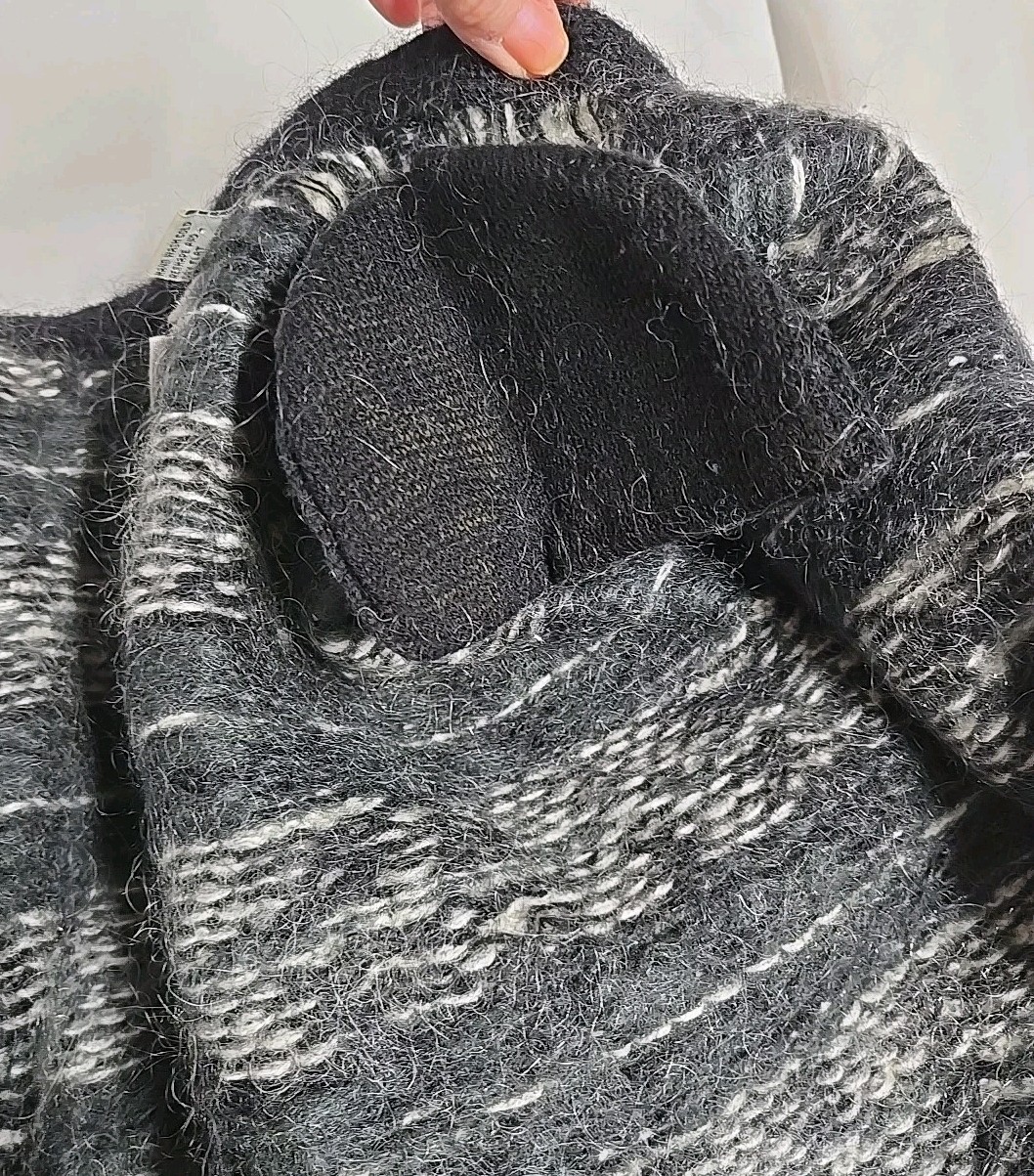 Vintage Boundary Waters Mohair Black White Striped Houndstooth Buttons Sweater
