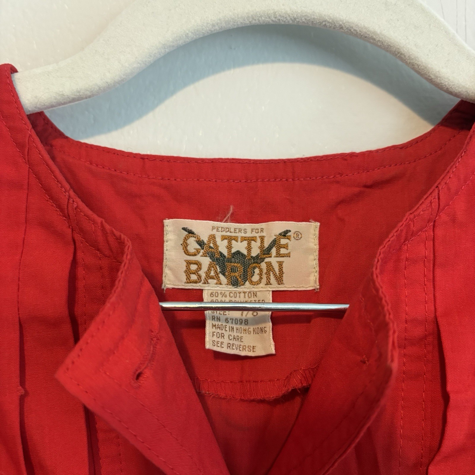 Vintage Cattle Baron Red Woven Cotton Blend Blouse Button Front Pleated