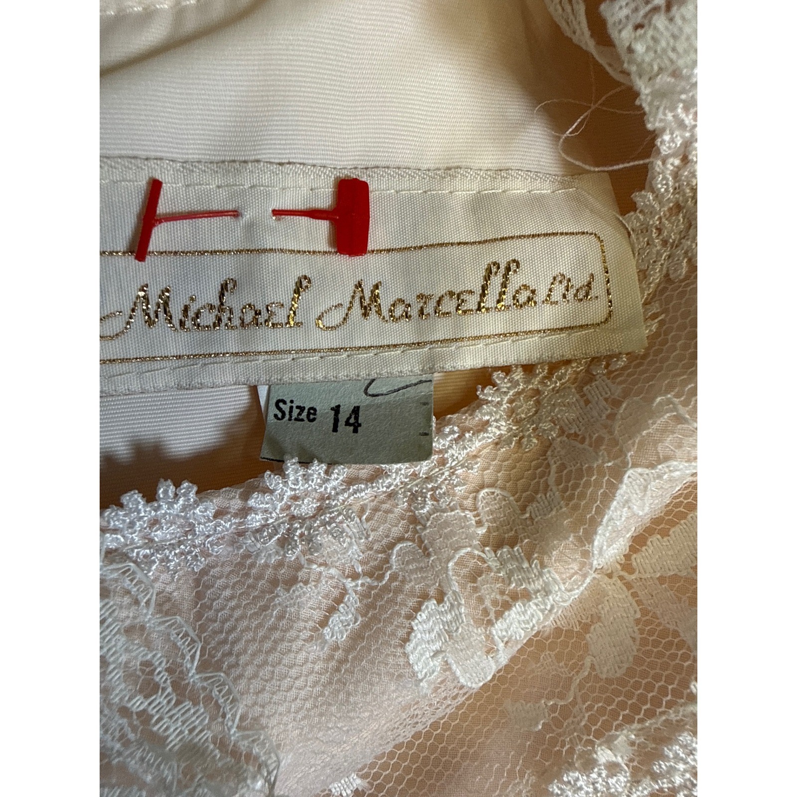 Michael Marcella Ltd Vintage Lace Wedding Dress Blush Ivory Long Sleeve Size 14