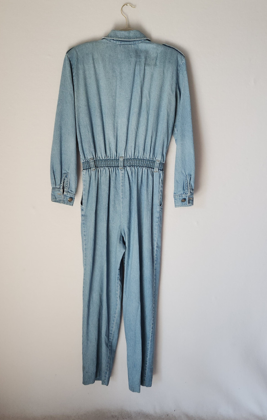 Vintage Saint Germain Paris Denim Jumpsuit Long Sleeve Blue Sz.S Made in USA