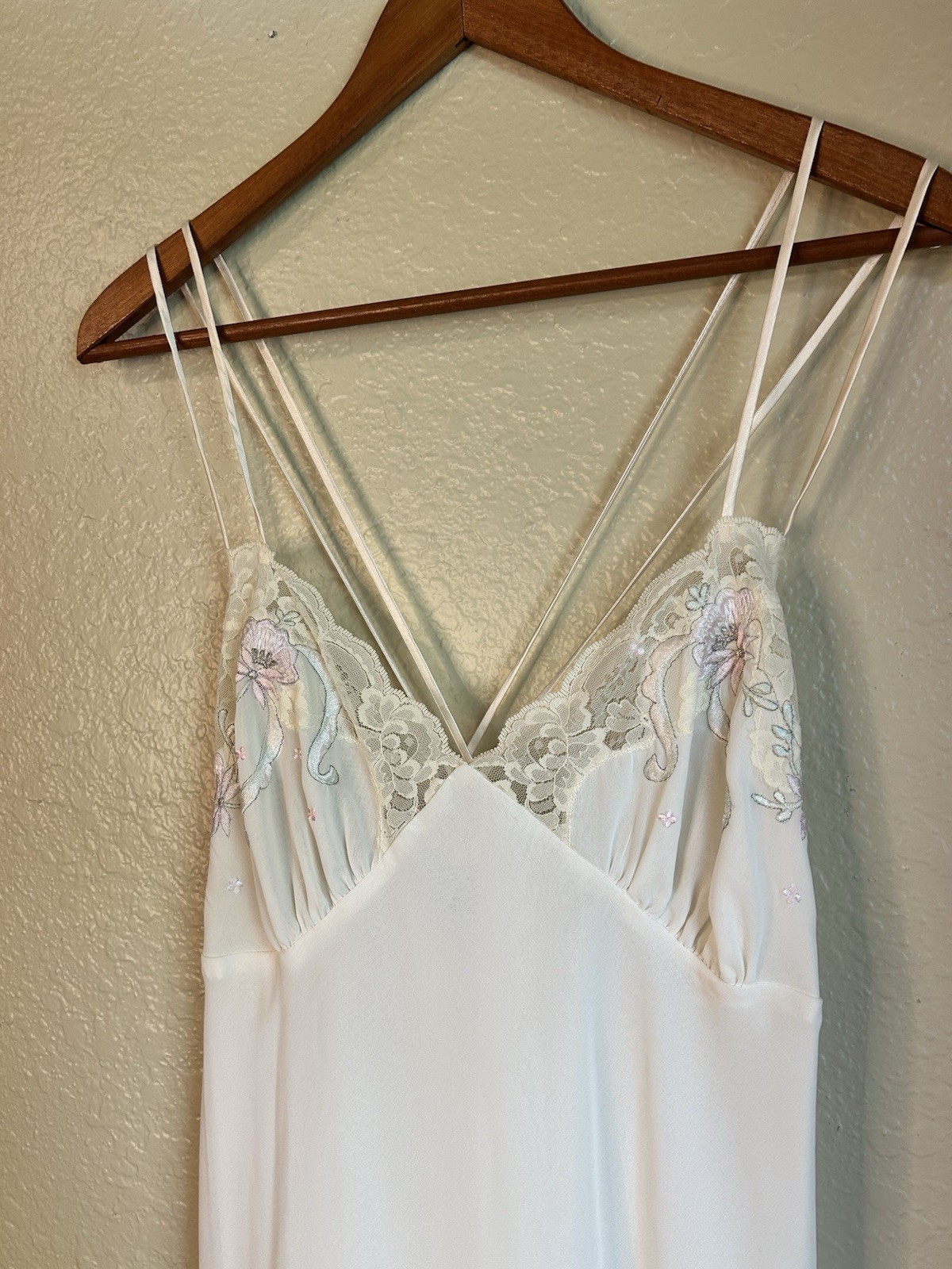 Vintage 90s Embroidered And Lace Trim Short Camisole Slip Dress Size Medium