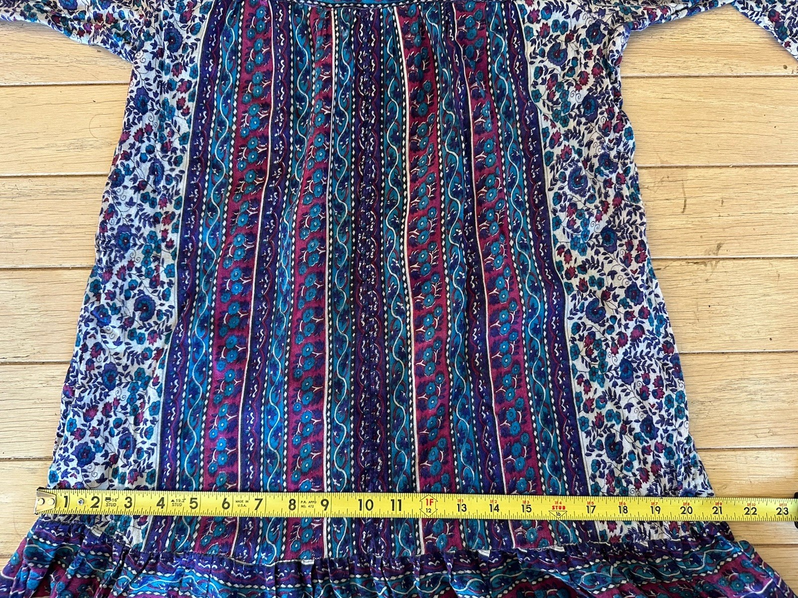Vtg 1970s INDUS Block Print India Dress Super Lightweight Cotton Sz S/M