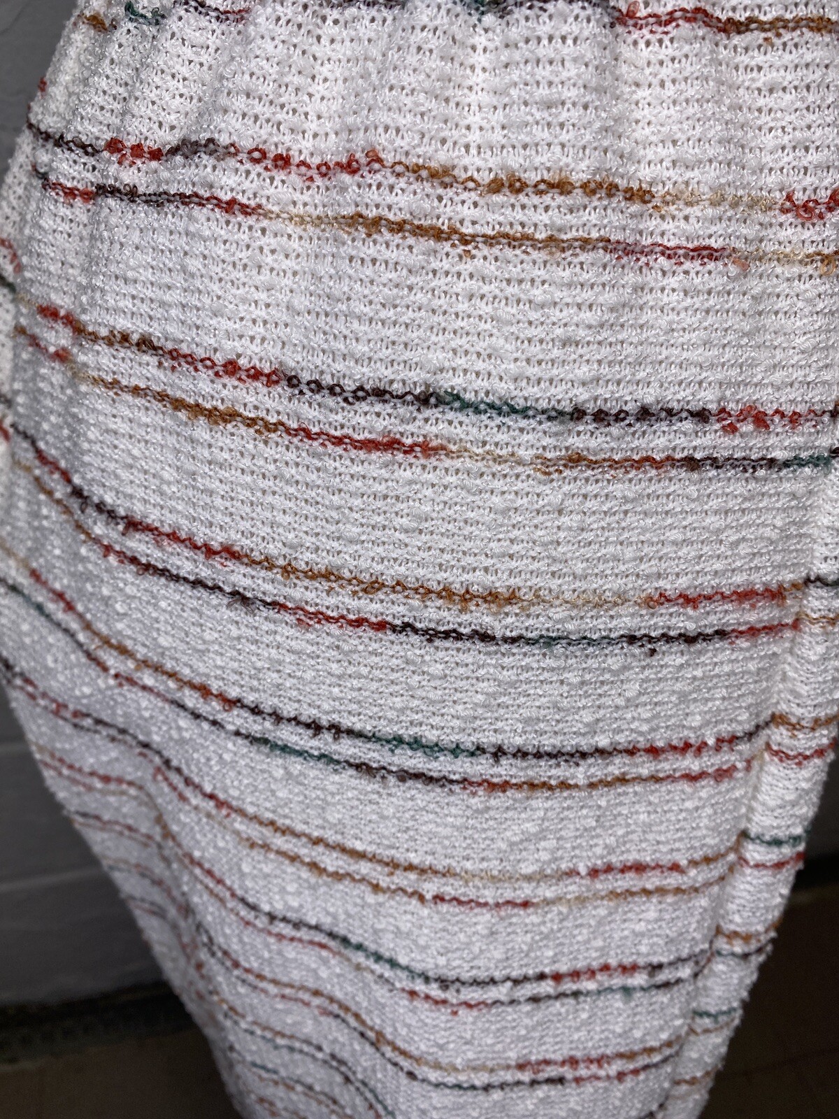 Vtg 70s 80s Day Dress Rainbow Sz 6 Small Nubby Fabric Stripe Resort Cream Woven