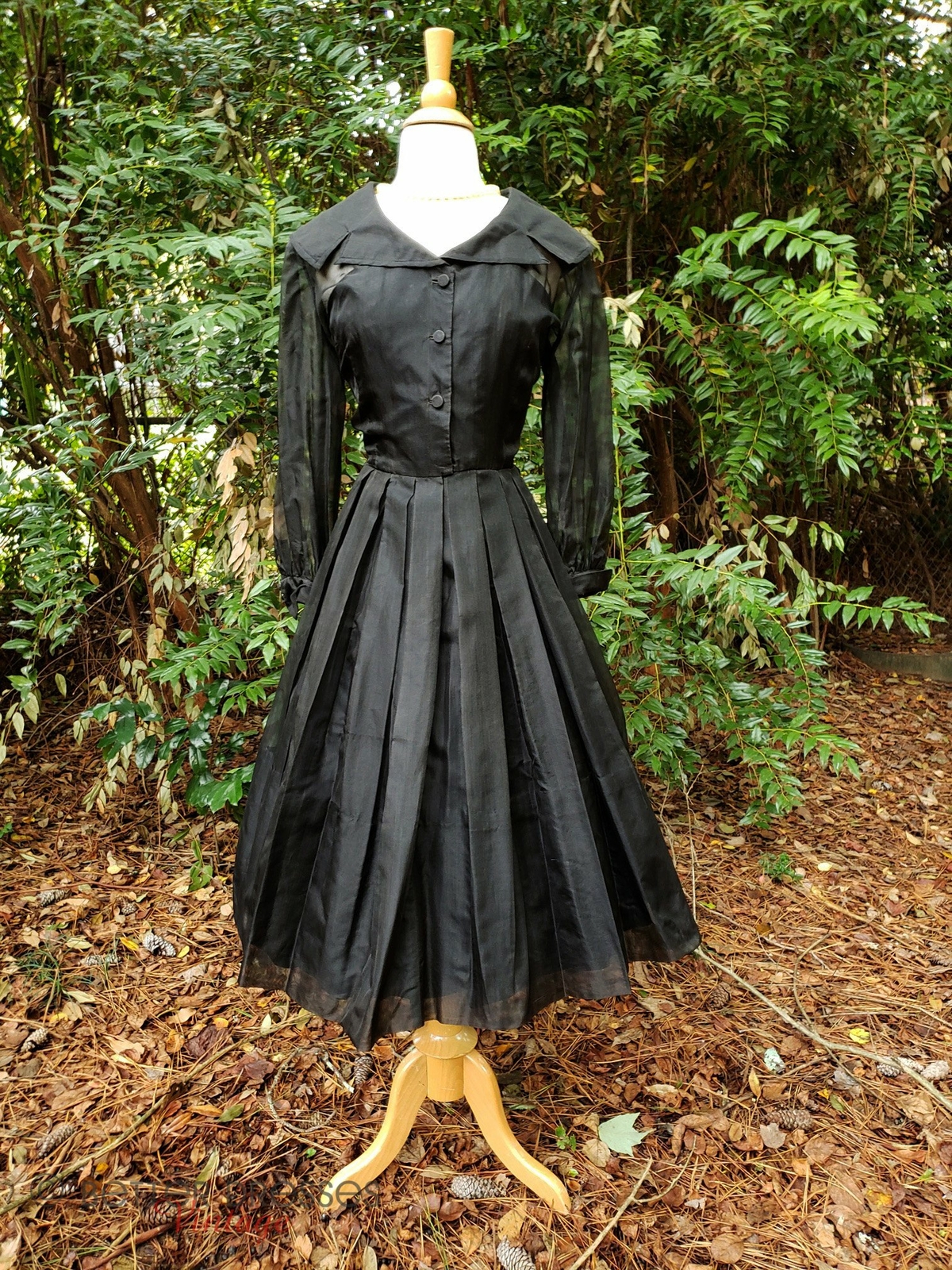 Vintage 40s 50s Party Dress in Black Silk Organza – med