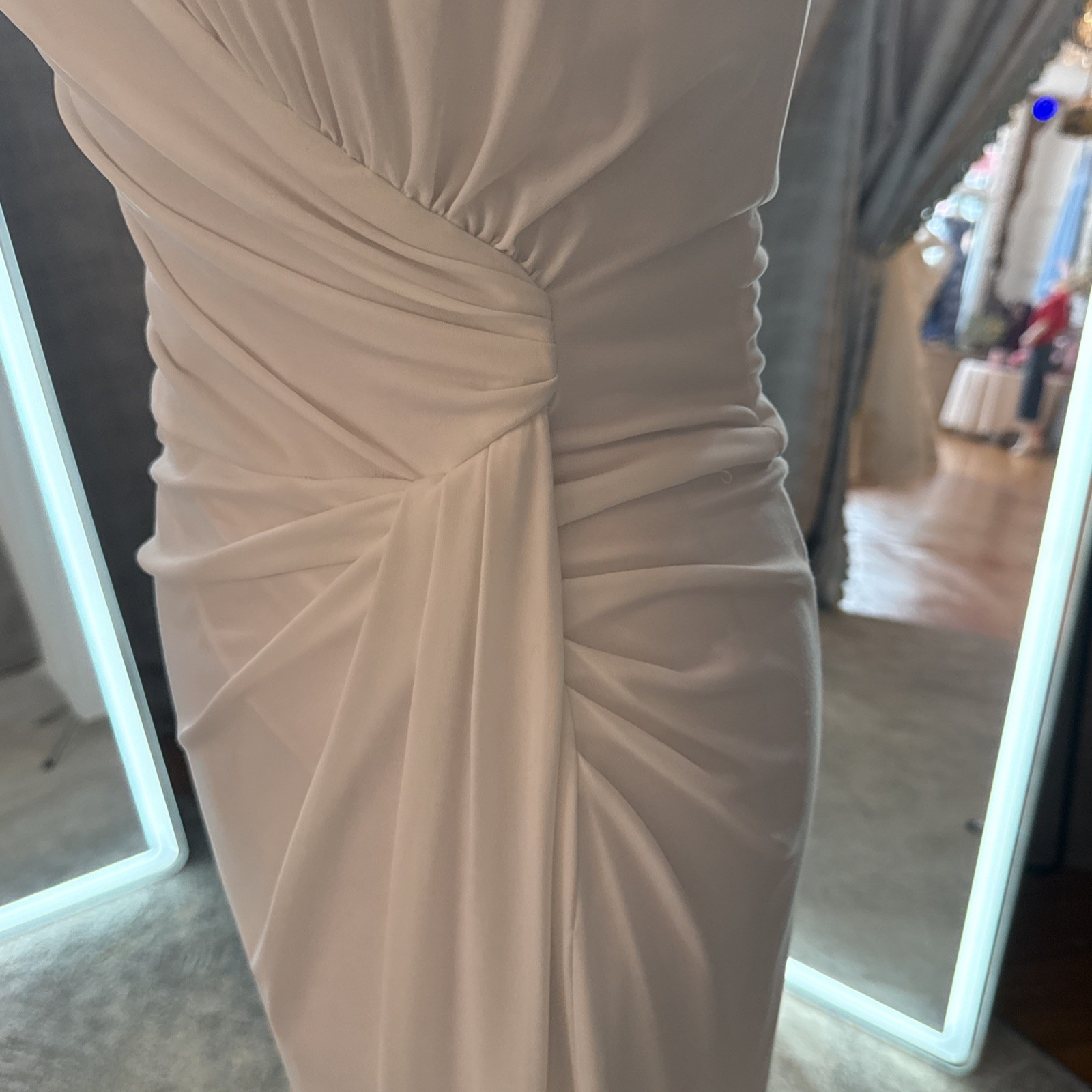 Vtg Rubber Ducky made in USA white formal long wedding dress side slit sz S 90s