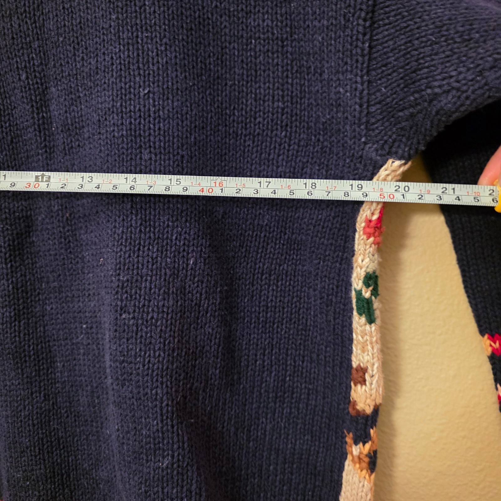 Stitches In Time Vintage Floral Paisley Knit Cardigan Navy Blue Granny Large