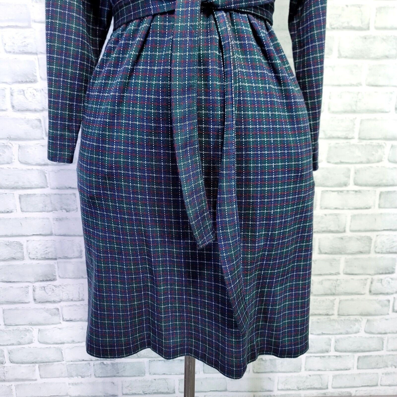 Vintage 90s The Tog Shop Womens M Green Plaid Shift Dress W/ Sash Belt