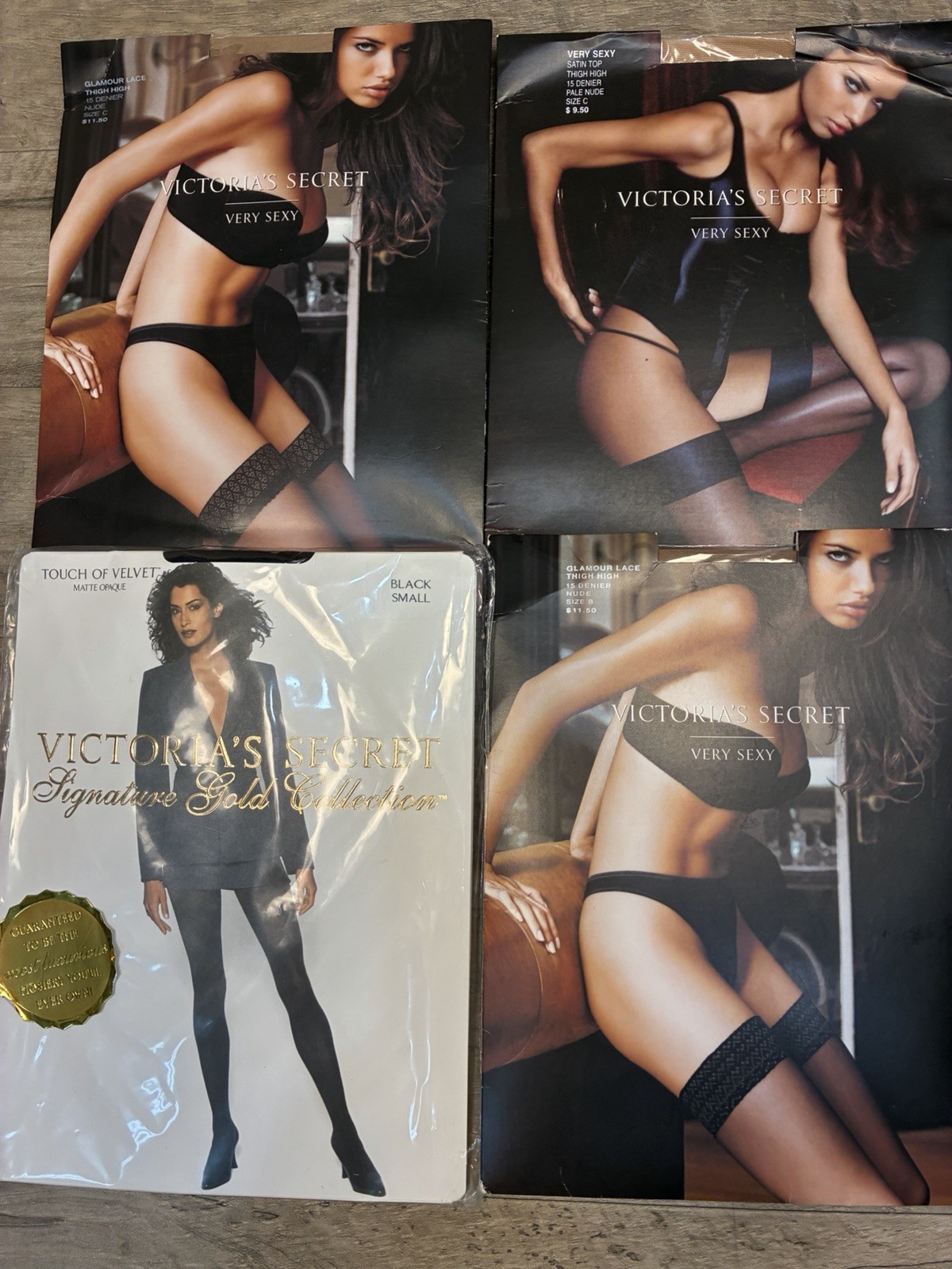 Victoria Secret 4 Lace Top Satin Nude Black Gold Collection Pantyhose SM Variety