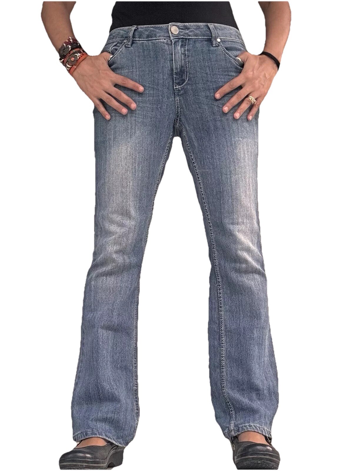 Vintage 90s Y2K Route 66 Low Rise Flare Jeans Blue Denim Stretch 12 Curvy Fit