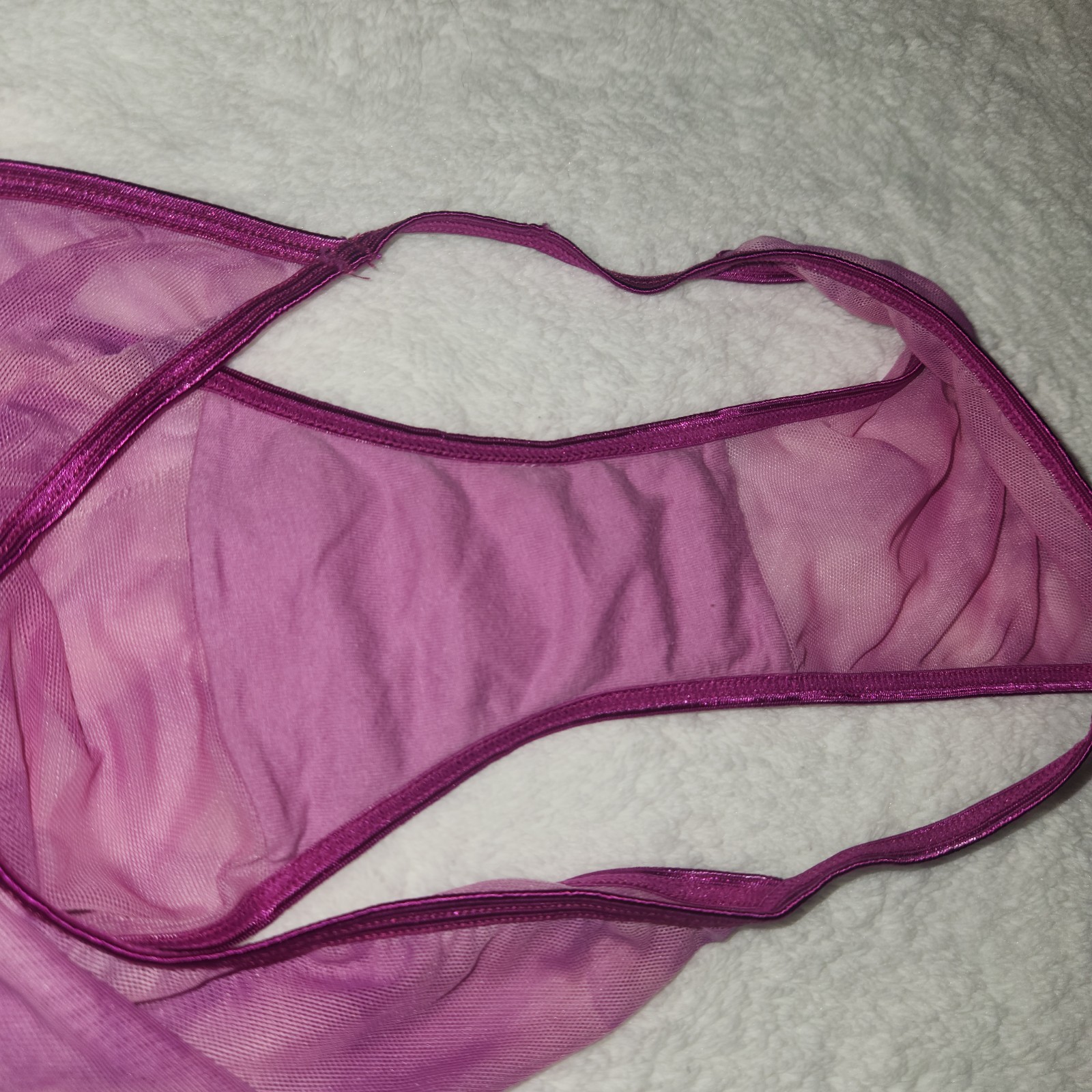 Y2K Vintage St. Eve String Bikini Panties Underwear Sheer Mesh Med Pink Purple