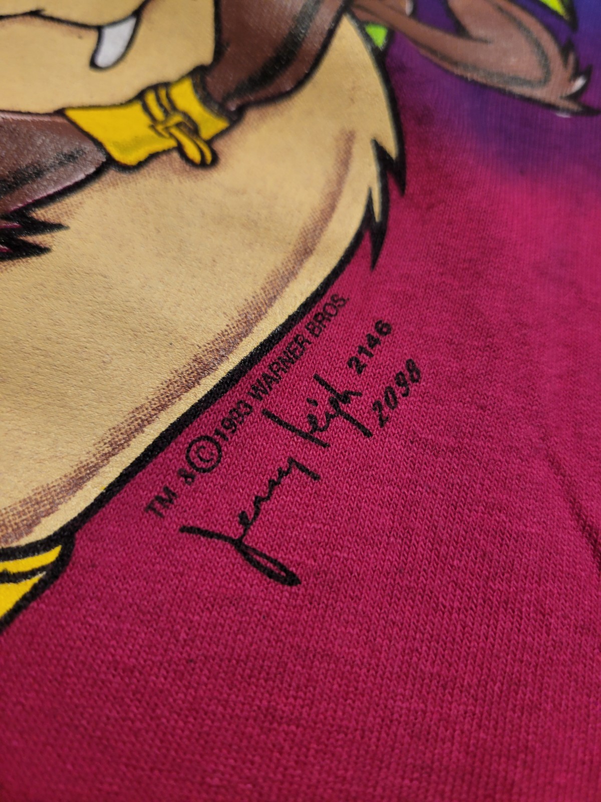 Vintage 90s Taz Daffy Tie Dye Cropped TShirt Sz Med Single Stitch Jerry Leigh