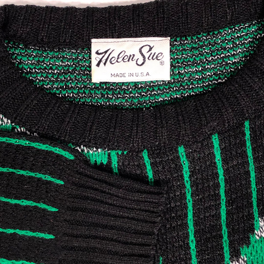 NoS New Vtg 90’s Green ELECTRIC DICE Jumper GEOMETRIC Knit HiP HoP Sweater M