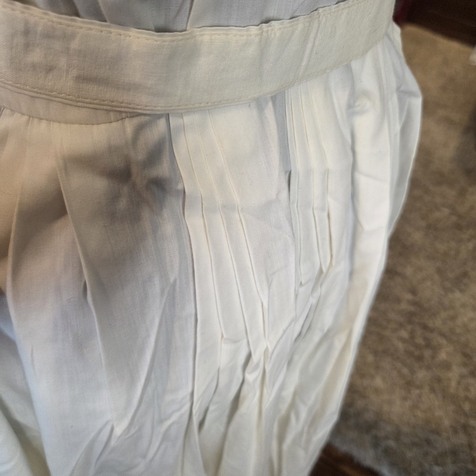40s 50s VTG Cotton Belted Embroidered White Dress Sz Med 24 In Waist
