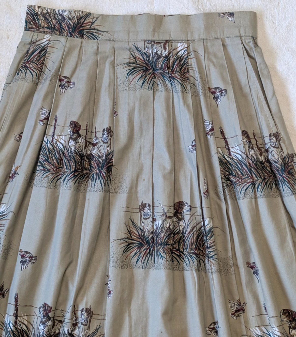 Vintage 80s Women’s All Cotton Hunting Dog Print Maxi Skirt Ruff Hewn Size 14 US