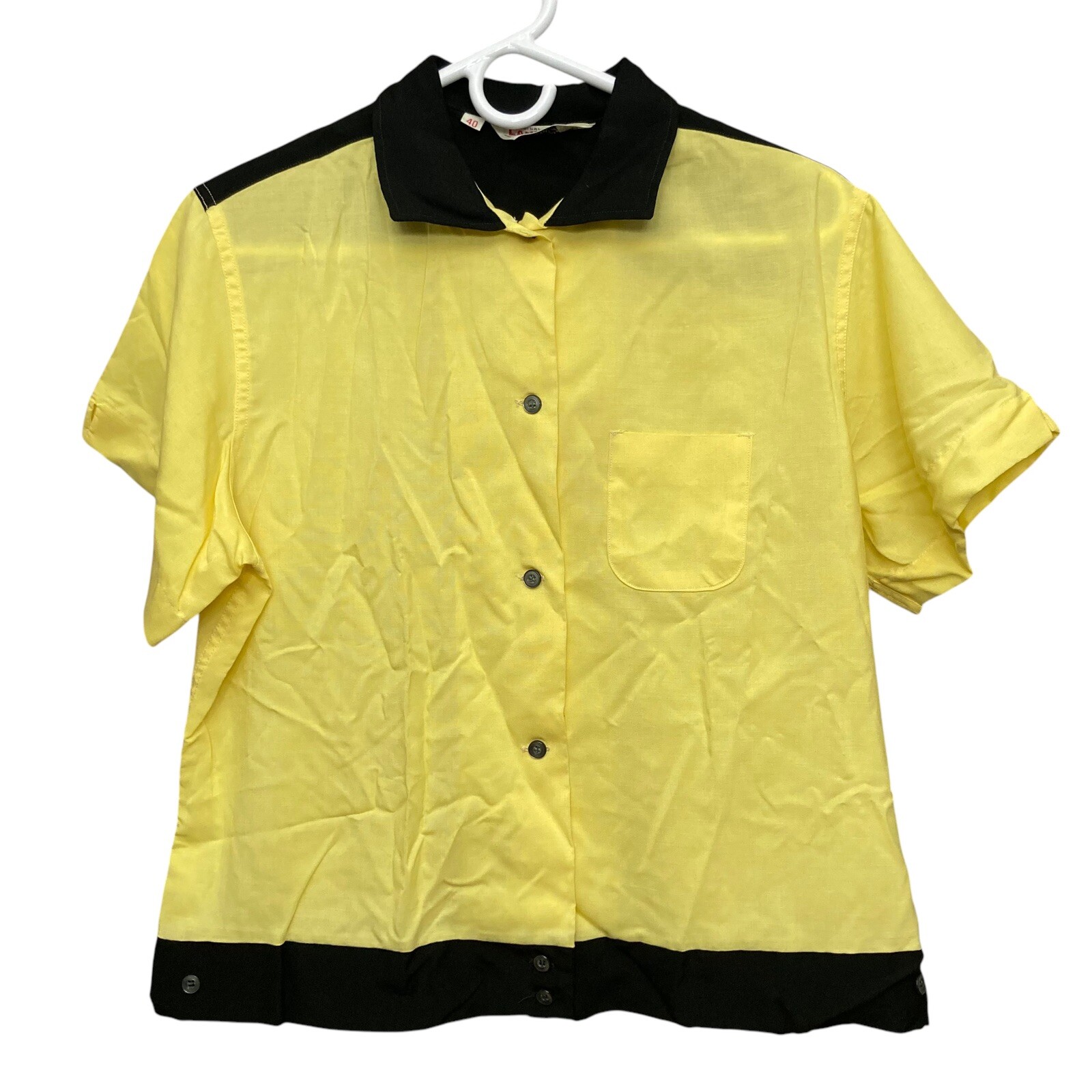 VTG Lane Mate 60s Women’s Rayon Yellow & Black Button Up Bowling Shirt Sz 40 L