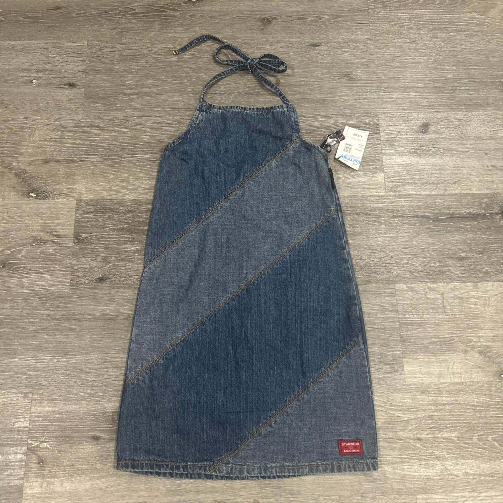 Vintage 90s Starwear Patchwork Denim Halter Dress NWT Y2K Deadstock Sz 7/8 XXS