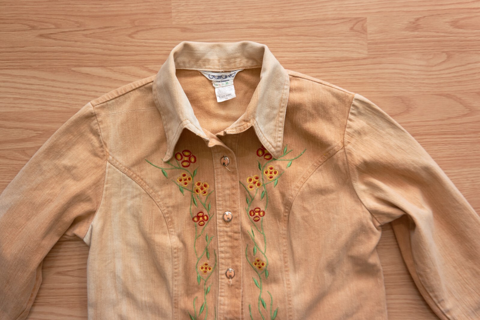 Vintage John Galliano Tan Denim Embroidered Jacket, Size 18, Made in Hong Kong