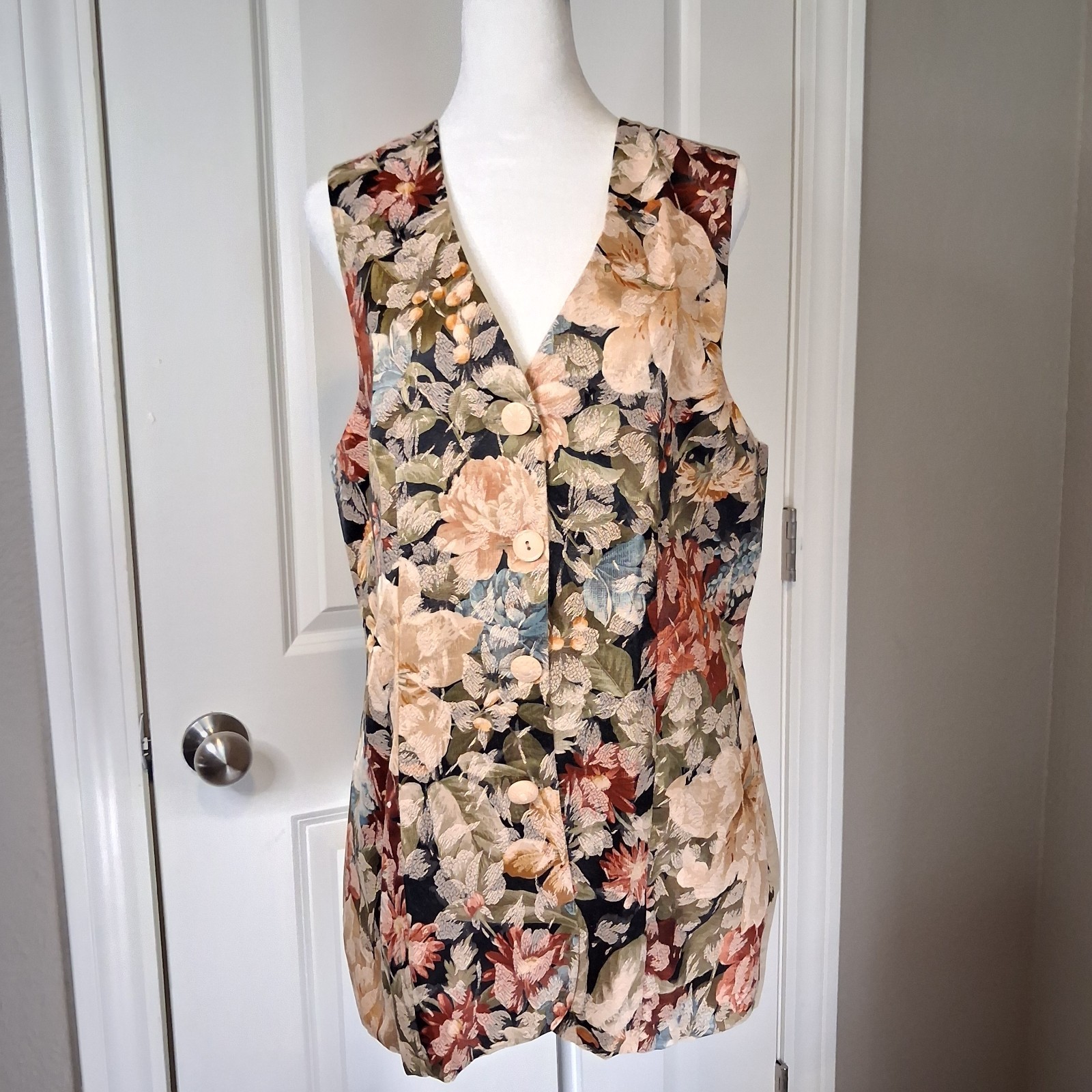 Vintage Mirrors Floral Button Down Vest Size M – 4 Button Design