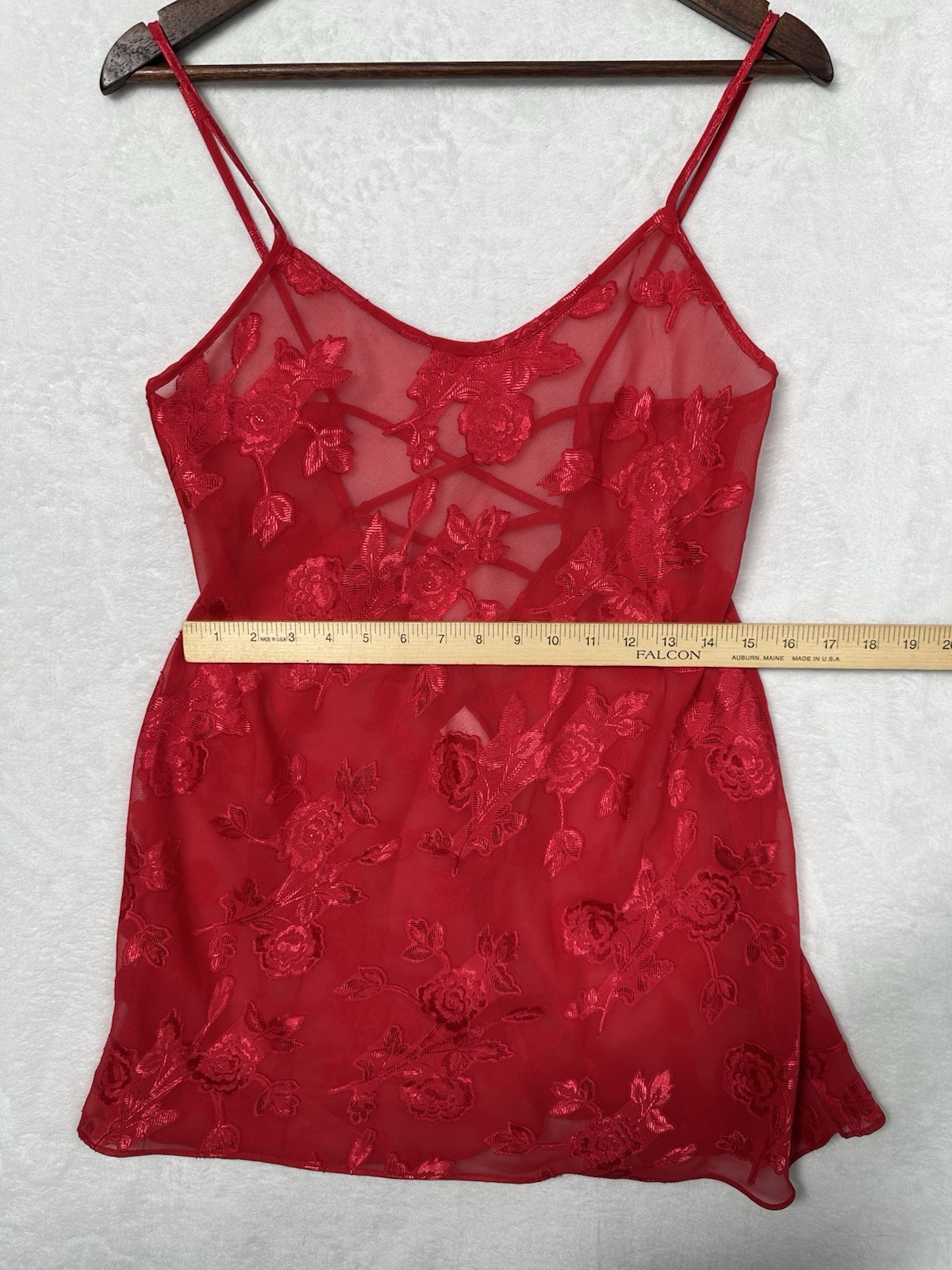 Vintage Secret Treasures Red Floral Sheer Babydoll Slip Dress Size Small Y2K
