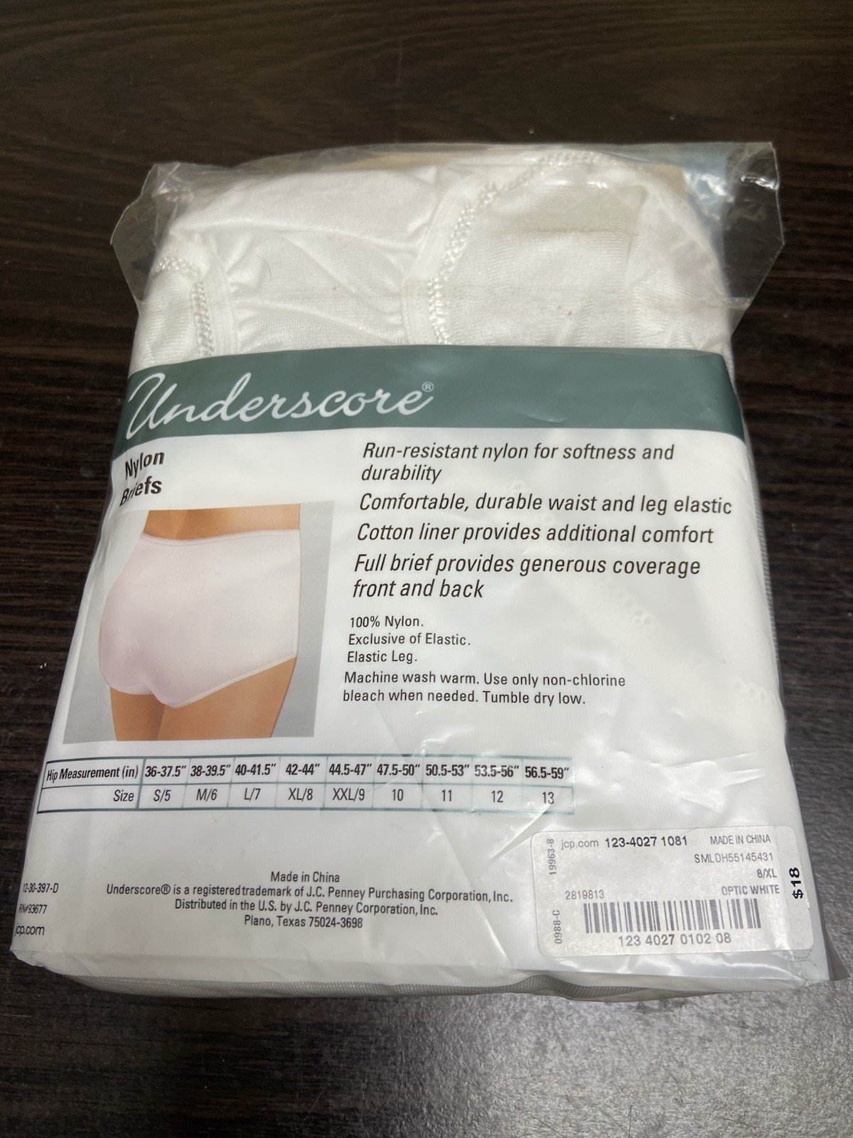 JC PENNY~UNDERSCORE~Full Brief Nylon Sissy Granny NIP~SIZE 8-3 Pairs