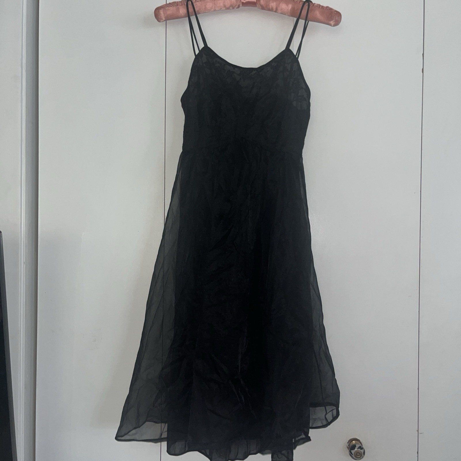Vintage Vanity Fair Black Chiffon Nightgown Size 30 XS Extra Small Sleeveless